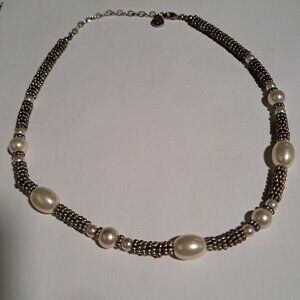Napier silver tone necklace with pearl like beads